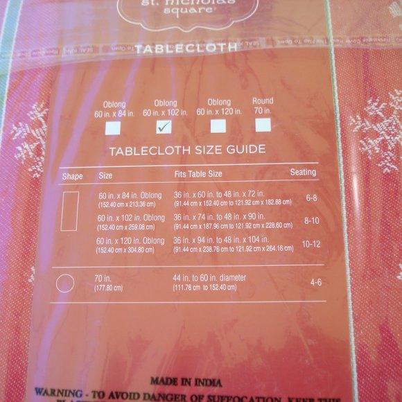 NEW 60" x 102" OBLONG Fabric TABLECLOTH Red Green Christmas Homestead Snowflake - Picture 6 of 11